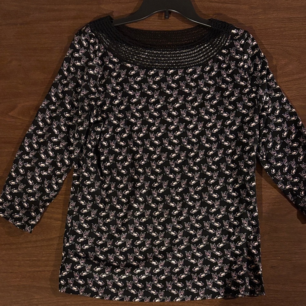 Croft & Barrow Black, Pink, and White Butterfly Patterned Blouse